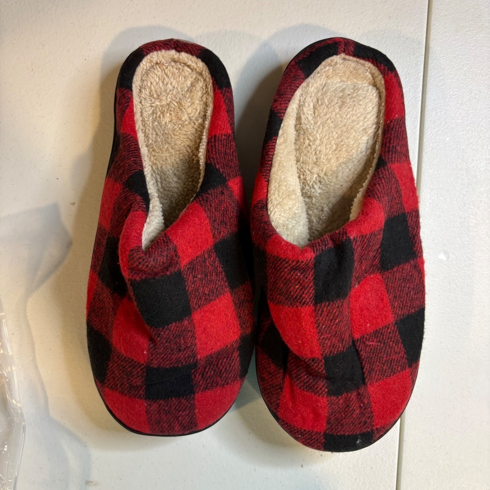 Unbranded Red Black Buffalo Plaid Christmas Slippers Fleece Lined Size 42-43